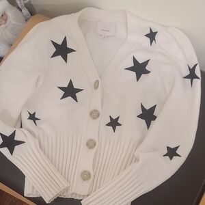 Cinq à Sept White Cardigan with Black Star Design
